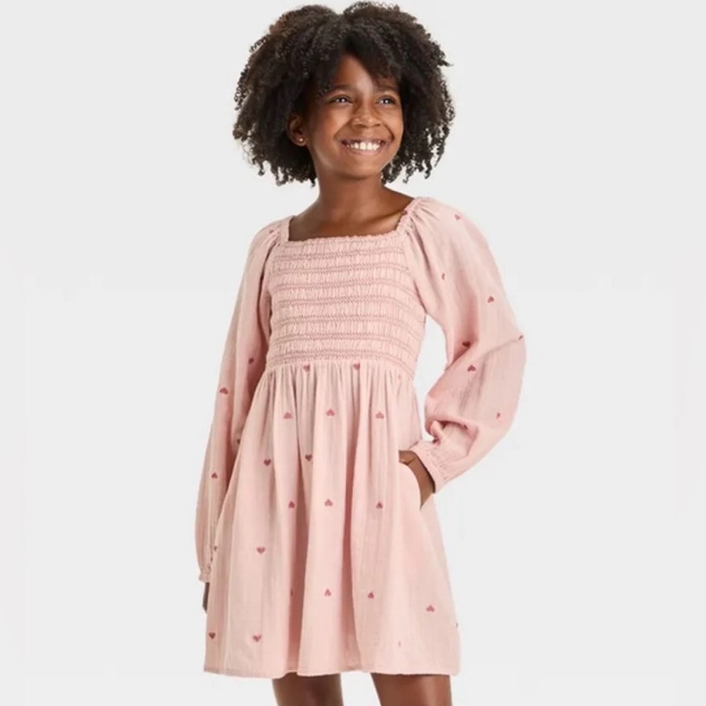 Girls' Long Sleeve Woven Embroidered Heart Dress- Cat & Jack